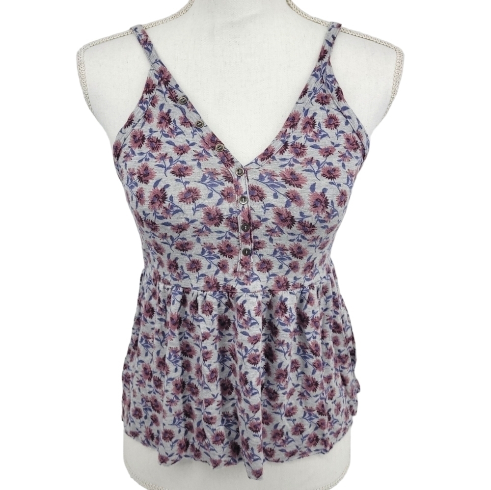 American Eagle Soft & Sexy Gray and Purple Floral Top Size‎ S